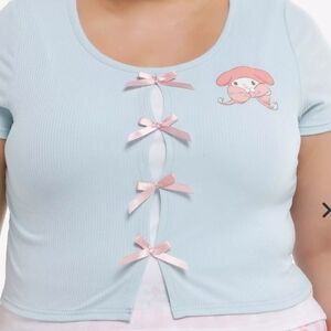 My Melody Light Blue Bow-Accent Double Layer Women's Top XL
